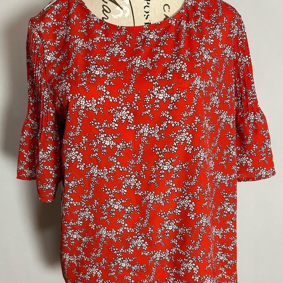 French Connection Red Blouse with Flutter Sleeves and Ruffled Style Large - Picture 5 of 8